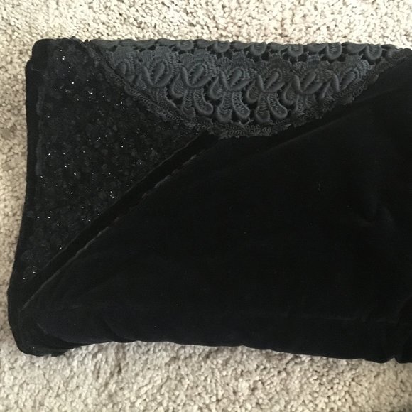 Leather Vintage Designer Long Black Jacket with velvet and lace Limited Edition - Picture 5 of 7